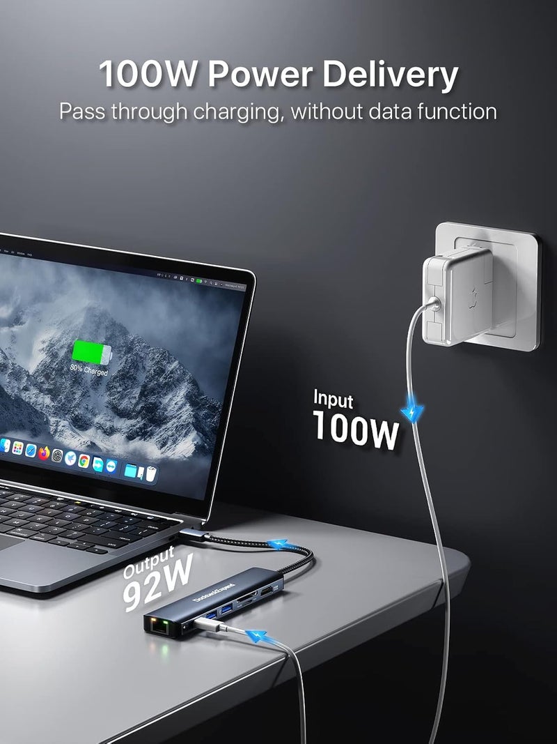 DockteckExpand USB C Hub Ethernet, 7-in-1 Multiport Adapter Type C to 4K@60Hz HDMI, Gigabit Ethernet, 100W PD Charging, 2 USB 3.0, SD/TF Card Readers, for MacBook Pro/Air, iPad Pro/Air, XPS and More - Image 5